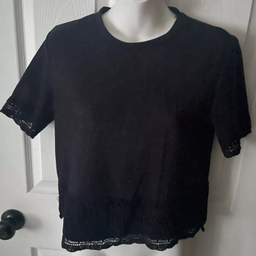 Pale Sky Navy Crochet Blouse